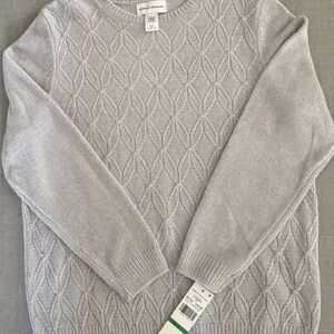 Alfred Dunner Light Gray Crewneck Cable Knit Sweater Size large